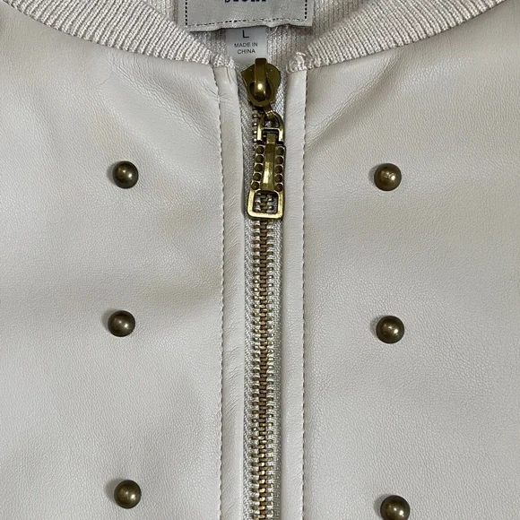 Sioni Light Beige Bomber Jacket Sweater with Metallic Details - Picture 4 of 15